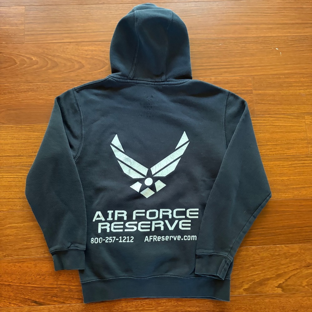 US Air Force Reserve Hoodie Mens Small Navy Blue Graphic Sweatshirt USA Made